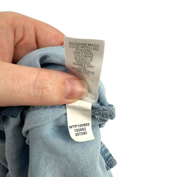 J. Jill Denim Blue Chambray Tiered Ruffle Bell Sleeve Blouse Top XLP Beachy READ - Picture 16 of 16
